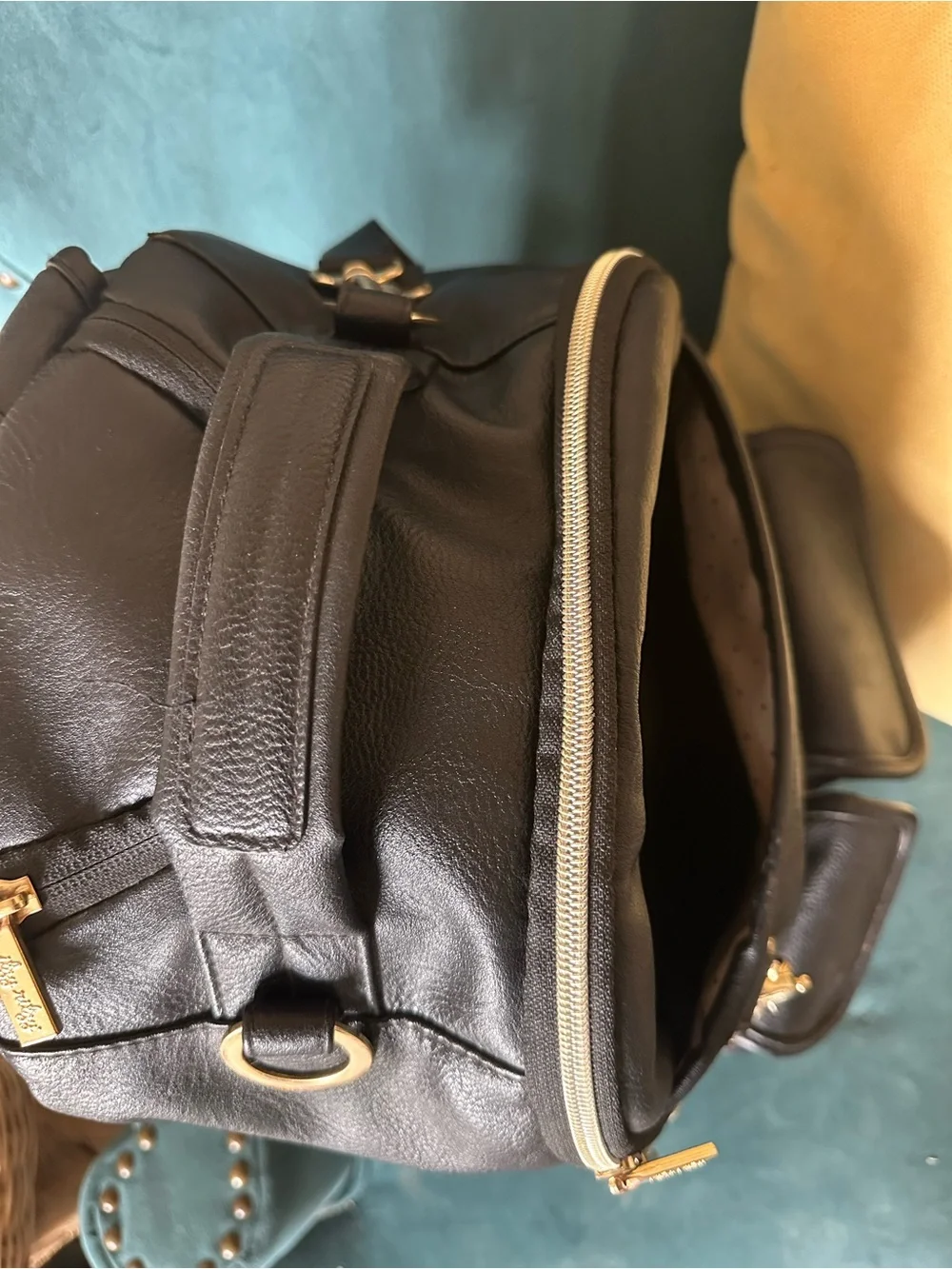 Itzy Ritzy Jetsetter Boss Diaper Bag Backpack Black Vegan Leather